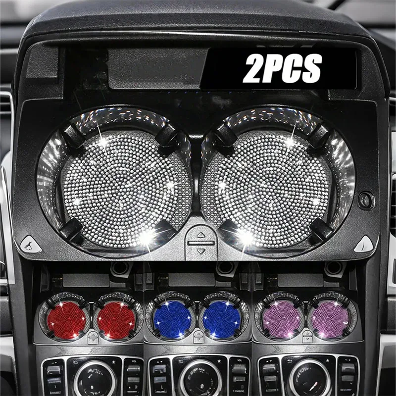 Car coaster with crystal - anti slip, heat-resistant, elegant diamond like design, light luxury shining, beautiful car interior