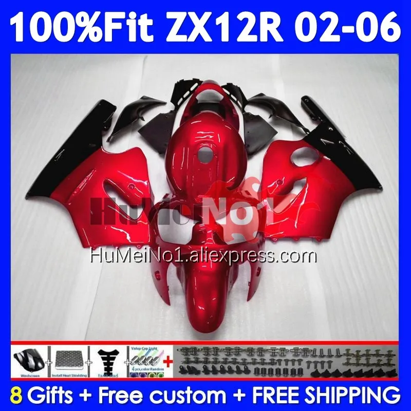 OEM Kit For KAWASAKI NINJA ZX-12R ZX 12R 1200 226No.80 ZX12R 02 03 04 05 06 ZX1200 2002 2003 2004 2005 Glossy Red 2006 Fairing