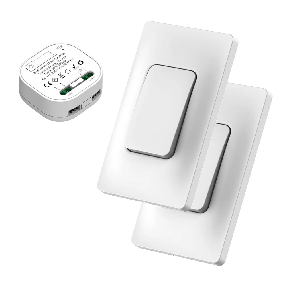 The US version of the rebound type self-generating remote control switch is battery-free and wireless with a mini receiver