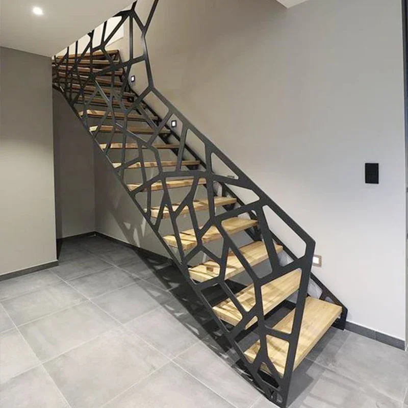 Iron Hollow Out Staircase Modern Simple Duplex Indoor Household Attic Thermocline Integral Steel Wood Staircase