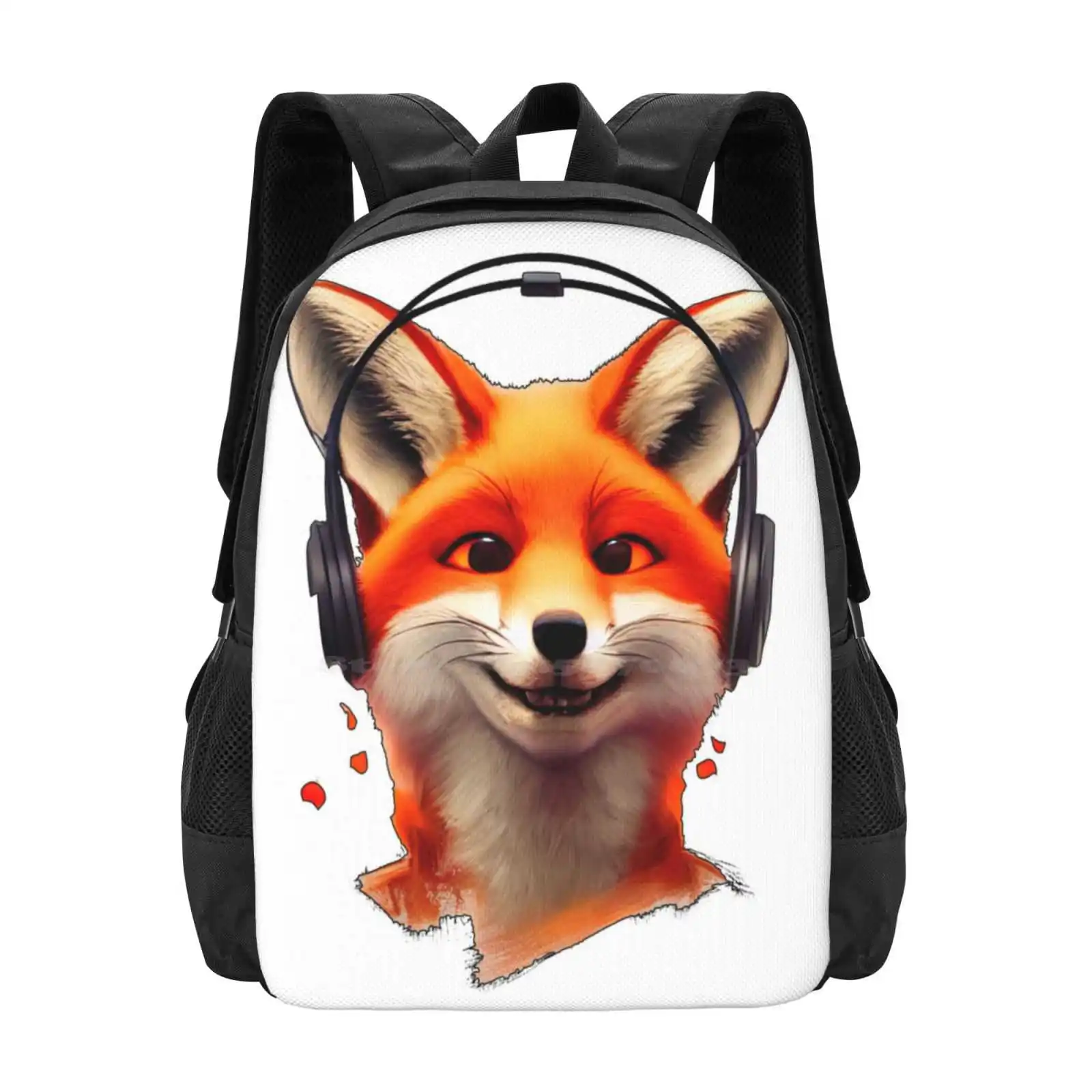 Smiling Musical Fox With Headphones Hot Sale Schoolbag Backpack Fashion Bags Foxes Dj Musical Animal Wild Animal Happy Portrait