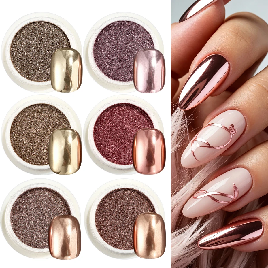 Nail Glitter Chrome - 6 Colors Metallic Mirror Nail Powder