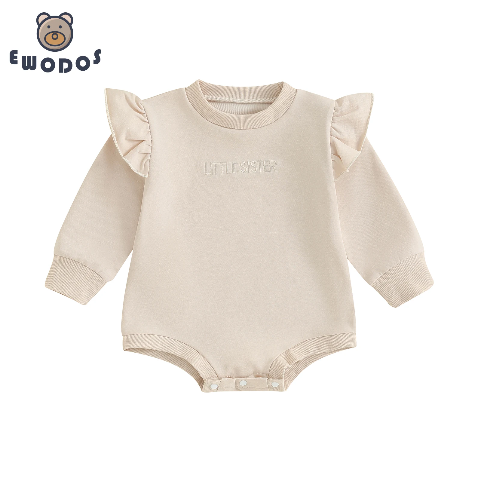 EWODOS Infant Baby Girls Fall Sweatshirt Jumpsuit Bodysuits Letter Embroidery Round Neck Flying Sleeve Bodysuits Toddler Clothes