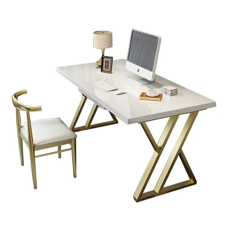 Factory Wholesale Fashion Office Furniture Set Marble Top Big Board Table Computer Desk Set Modern Simple Metal Boss Office Desk