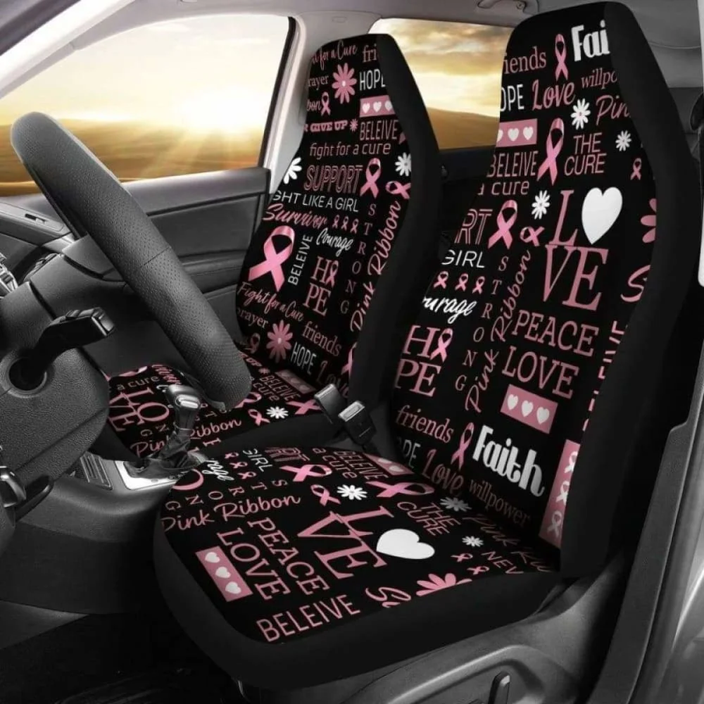 Breast Cancer Awareness Emblems Car Seat Covers,Pack of 2 Universal Front Seat Protective Cover