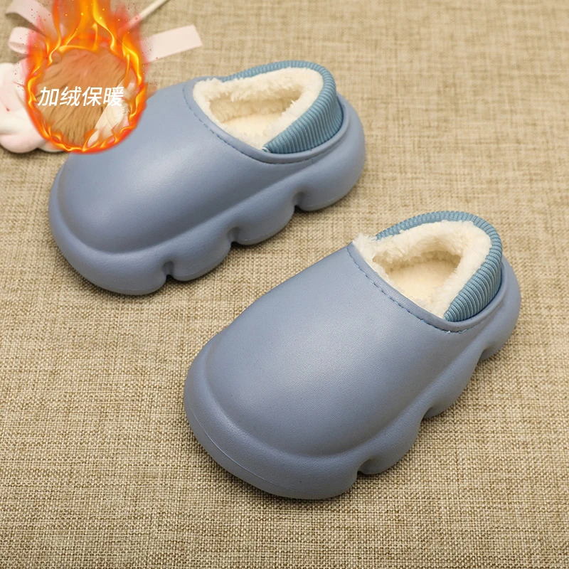 Children Plus Velvet Slippers with Heel Slip-on Child Slipper Kids Beautiful Fashion Non-Slip Indoor Outdoor Light Bread Shoes