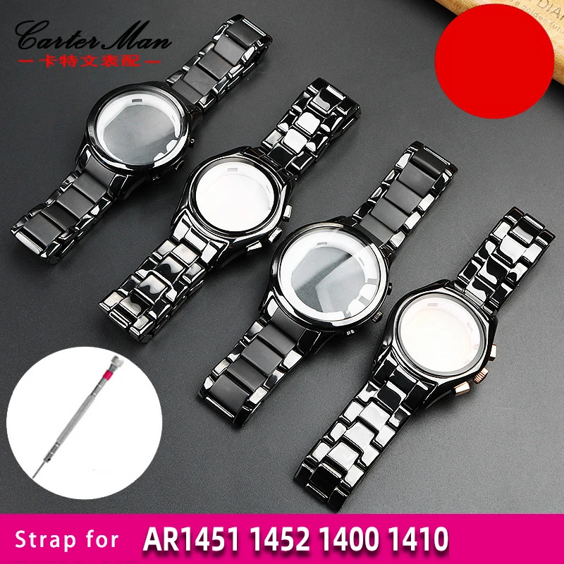 Black ceramic case dial watchband accessory for Armani AR1451 AR1452 AR1400  AR1410 men\'s ceramic bracelet wristband watch strap