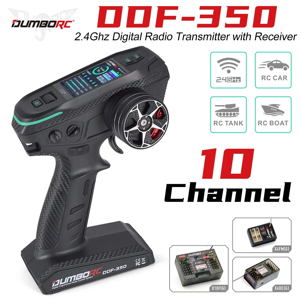 DUMBORC DDF-350 RC Transmitter with Receiver 2.4G10 CHannel Digital Radio Remote Controller for RC Car Boat Tank LCD FHSS System