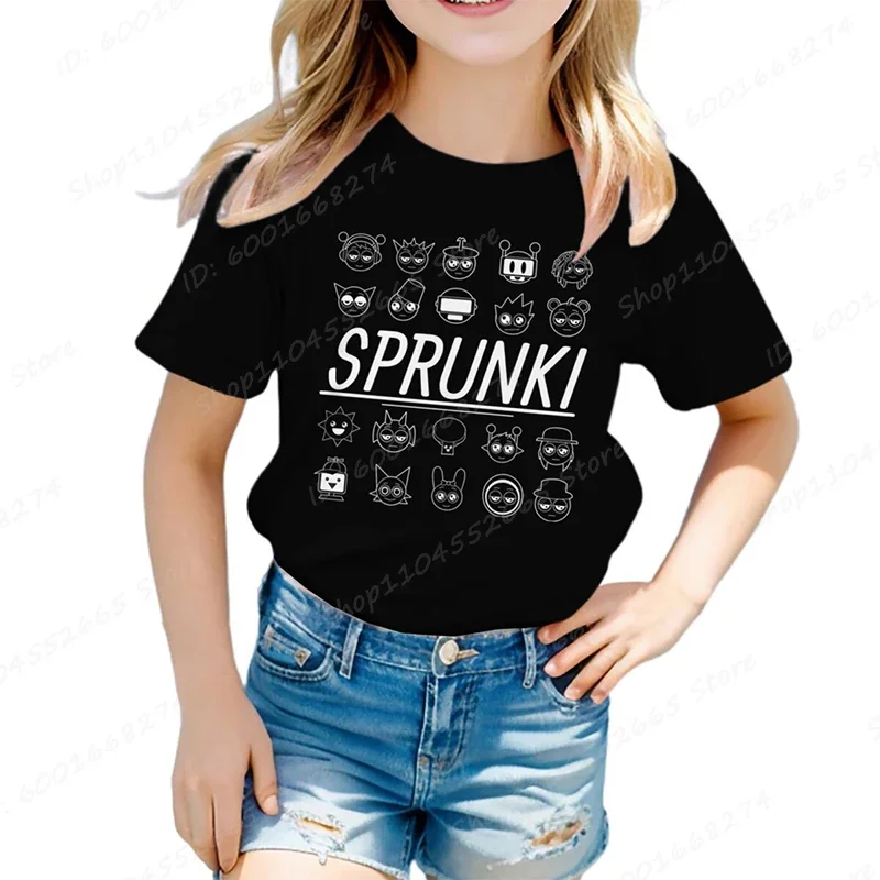 

Cute Cartoon Sprunki T-shirt Funny Game Shirt Anime Graphic Tees Summer Casual Short Sleeve Crew Neck Children Girls T-shirts