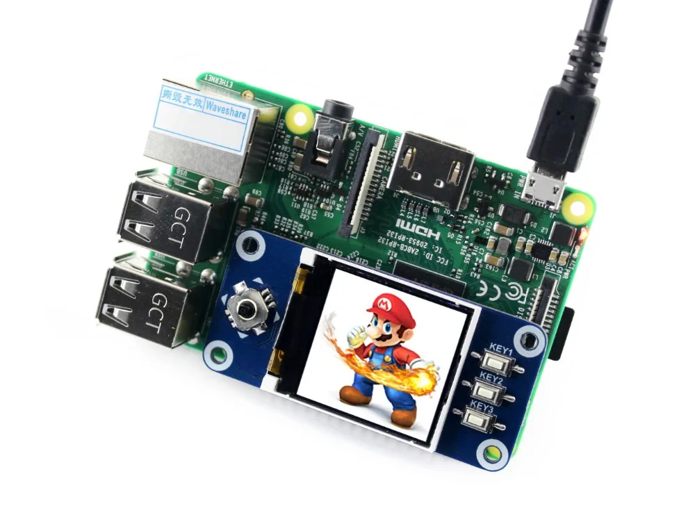 Waveshare sombrero con pantalla LCD de 1,44 pulgadas para Raspberry Pi Zero/Zero W 128x128 píxeles interfaz SPI retroiluminación LED 3,3 V