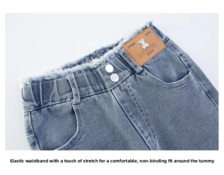 Schmal geschnittene, eng anliegende Jeans mit Herzmuster für Mädchen, elegante Boot-Cut-Denim-Leggings, modische Kinderjeanshose – Detail 20