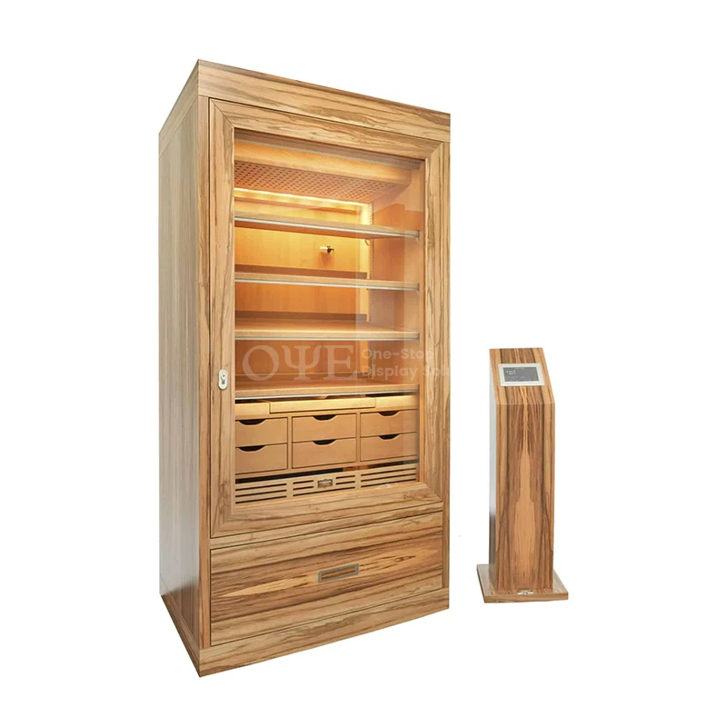 custom.Spanish cedar wood double door cigar humidor cabinet led light 4000 cigar capacity humidor cabinet smoke shop showcase