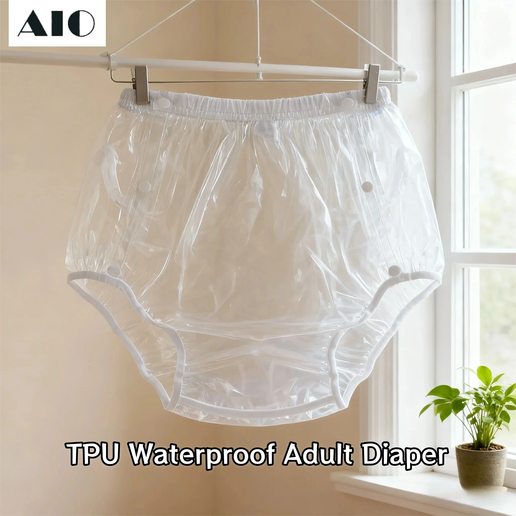Waterproof TPU Adult Diaper Panties  Snap Button Design Can Be Opened Easy-to-clean Incontinence Pant Translucent Swimming Cover