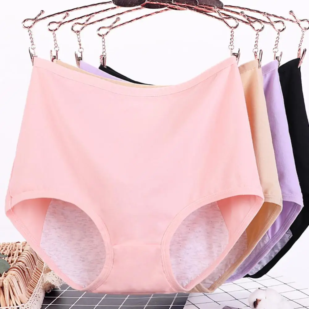 Women\'s Panties Cotton Girl Briefs High Waist Menstrual Period Leak Proof Underwear Cotton Briefs Solid Underpant Female Panty