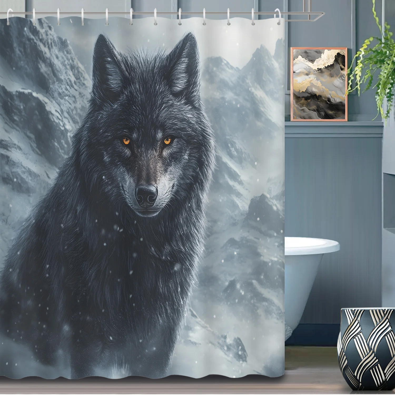 1pc invierno nieve montaña y Rey Lobo copo de nieve cortina de ducha cortina de ducha, cortina de ducha decorativa partición corta
