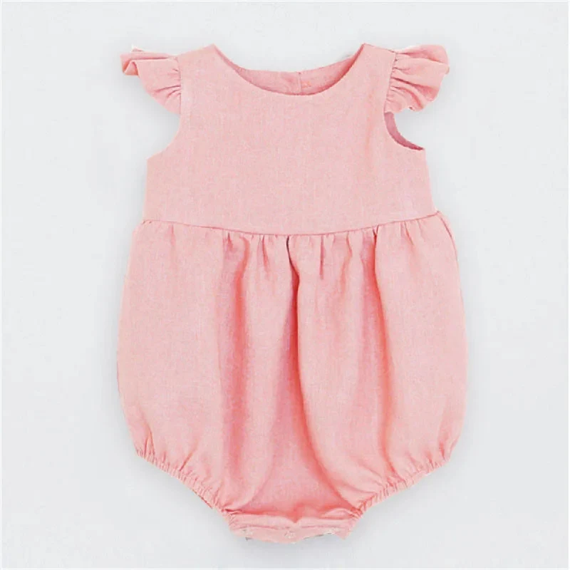 Baby Girl Clothes Summer Baby Romper Short Sleeves Linen Cotton Newborn Clothing One Piece