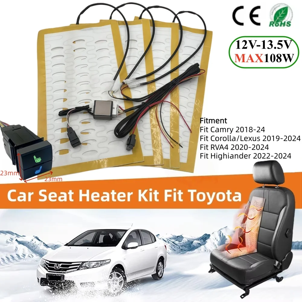 

108W Built-in Car Seat Heater Kit Fit 2 Seats,12V Alloy Wire Heating Pad 3-level Switch Fit Toyota Camry Corolla RVA4 Highlander