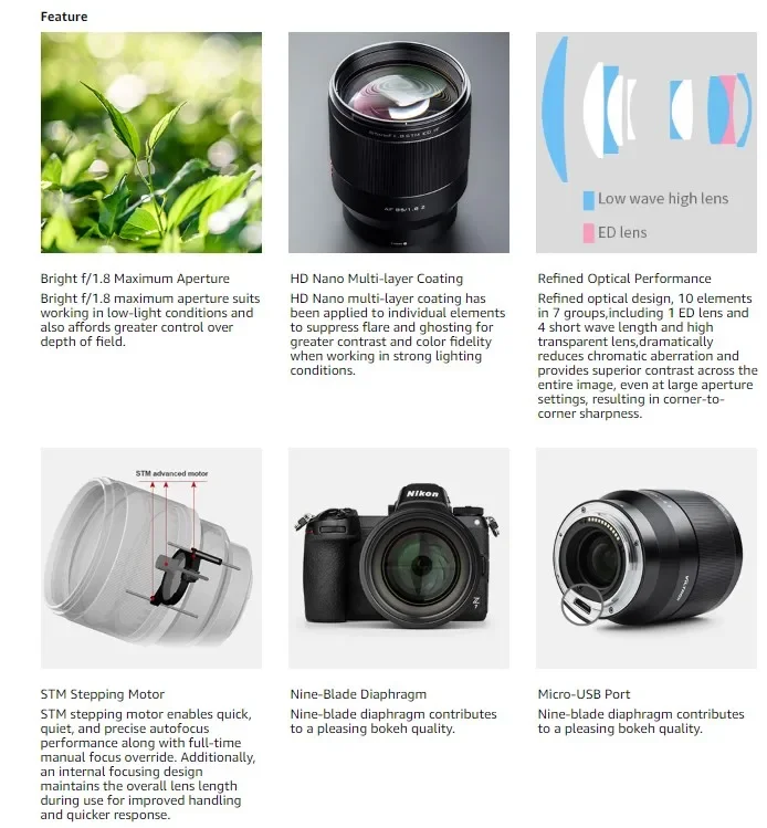 Viltrox 85 مللي متر F1.8 التركيز التلقائي عدسة الكاميرا الإطار الكامل ل Z جبل الكاميرا Z5 Z6 Z7 Z50 Z6II Z7II