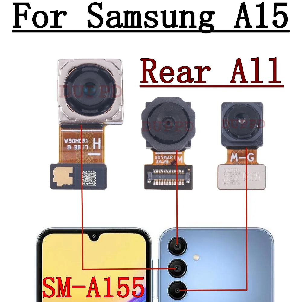 Front Rear Camera For Samsung Galaxy A15 SM-A155F A155P A155M Wide Macro Main Back Camera Module Flex Cable