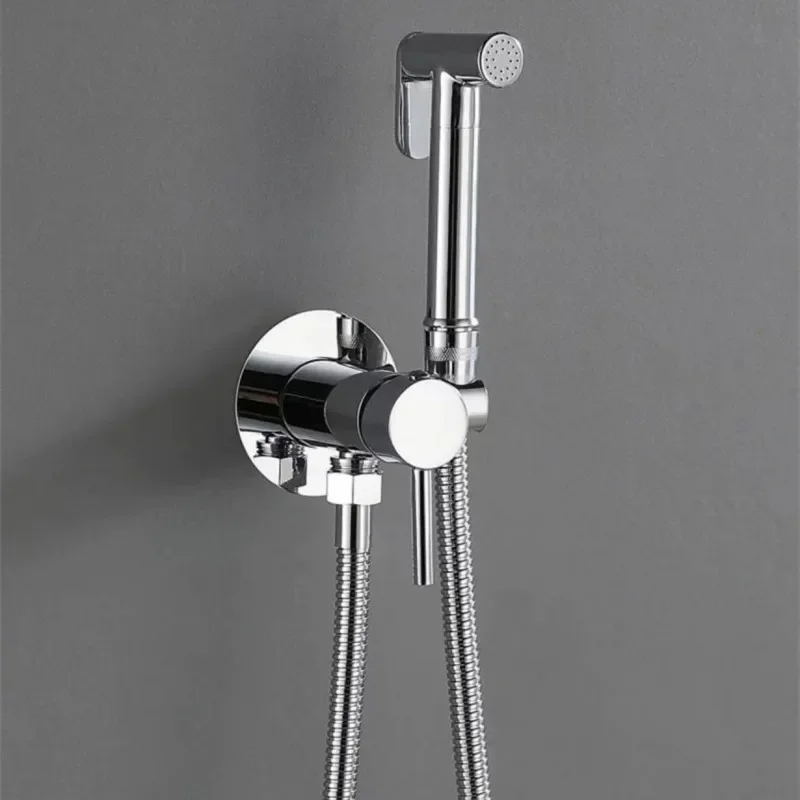 Bidet Cold Hot Mix Sets Embedded Body Install Toilet Shower Bidet Faucet Silver/Black Brass Metal Bathroom Spring PVC SS Hose