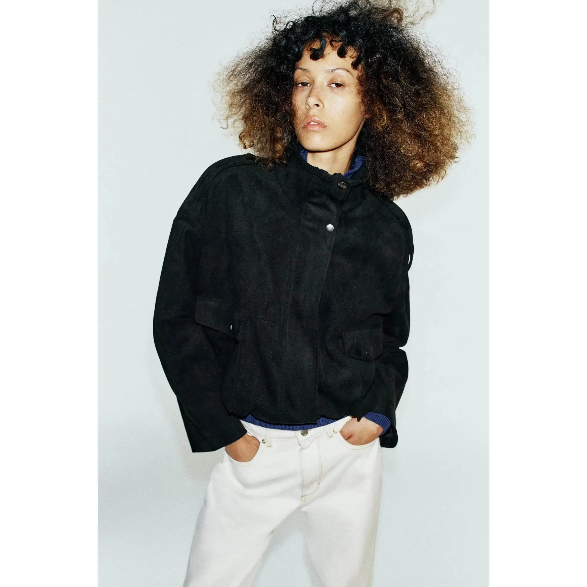 Fashionable Pilot Jacket Women's Short Outerwear Standard Fit Long Sleeve Polyester Fiber Button Closure Autumn New Arrival