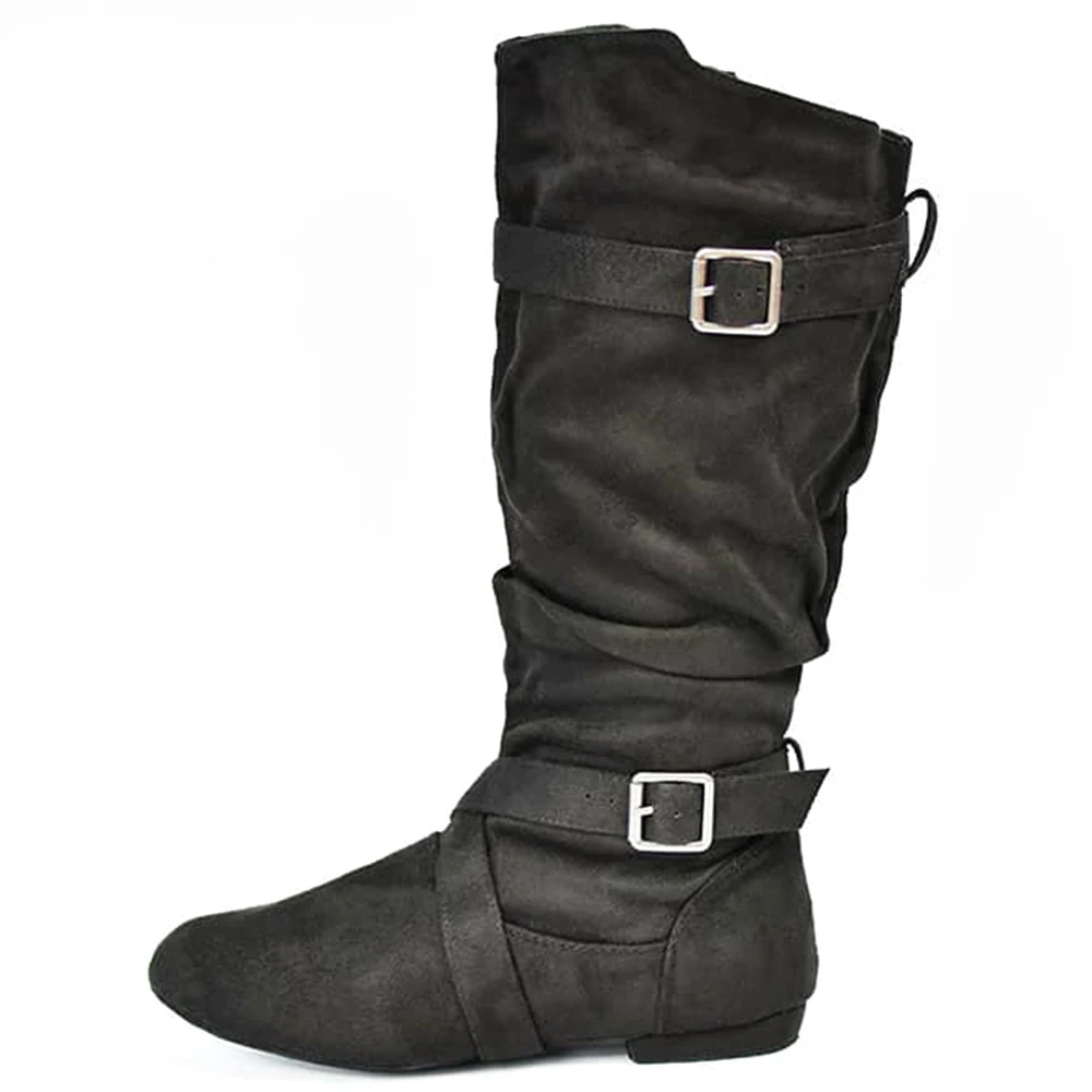 High Shaft Suede Line Dance Boots with Dual Strap Design and Faux Fur Sole - Classic and Comfortable for Dancing