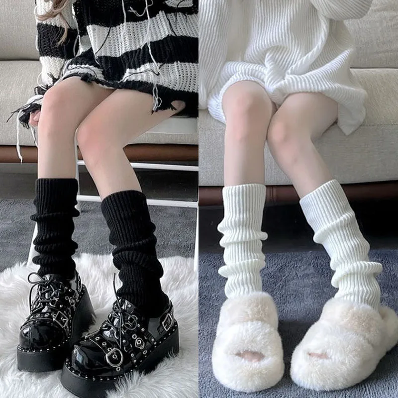 

JK Style Striped Knit Leg Warmers for Autumn Winter 1/2Pairs Cold Weather Long Socks Fashionable Crochet Foot Cover Boot Cuffs