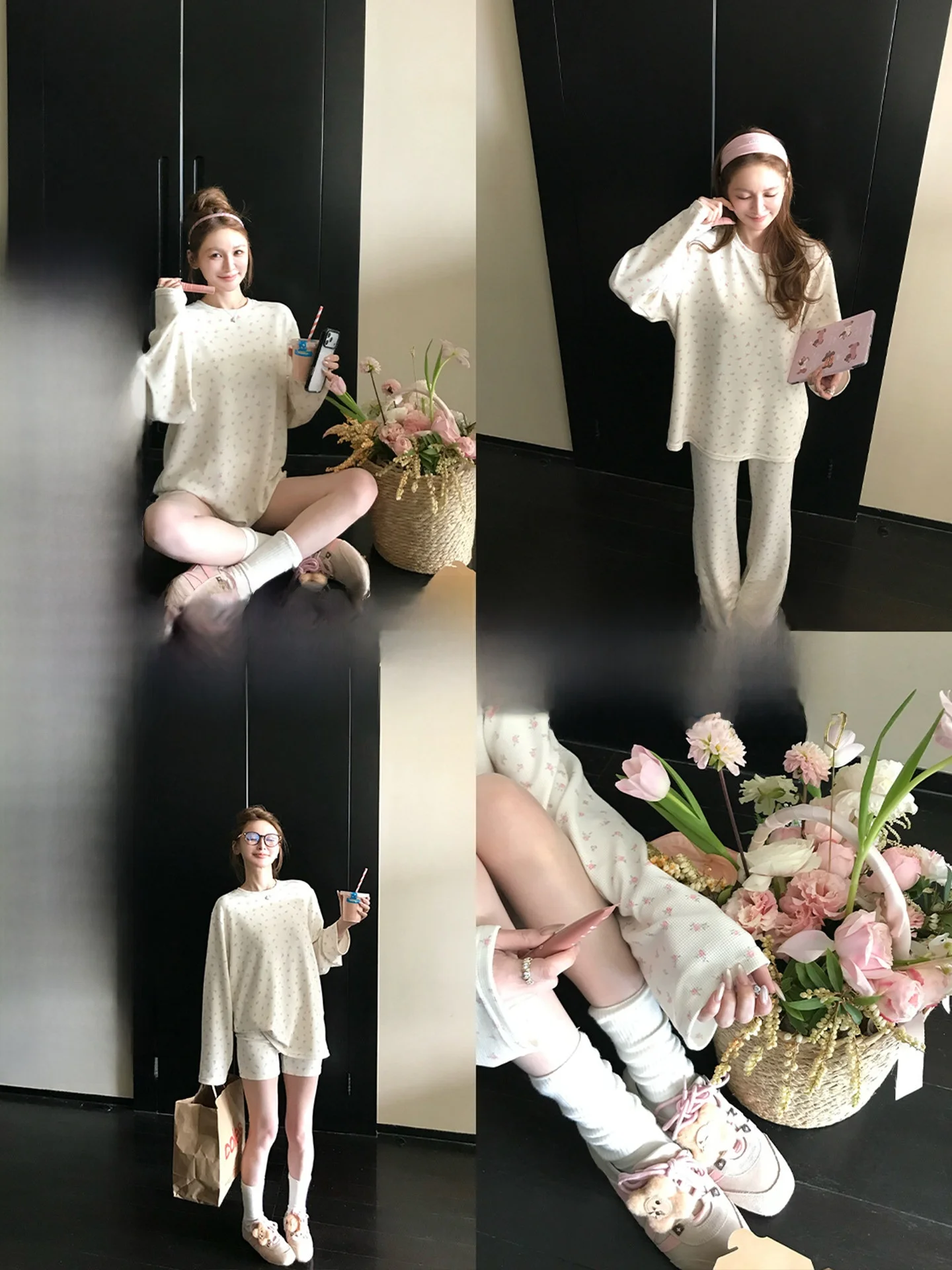 

Skk Store Women's Long Sleeve Modal T-Shirt Set Soft Elastic Cloud Shape Top High Waist Pants Breathable Summer Fashion Set