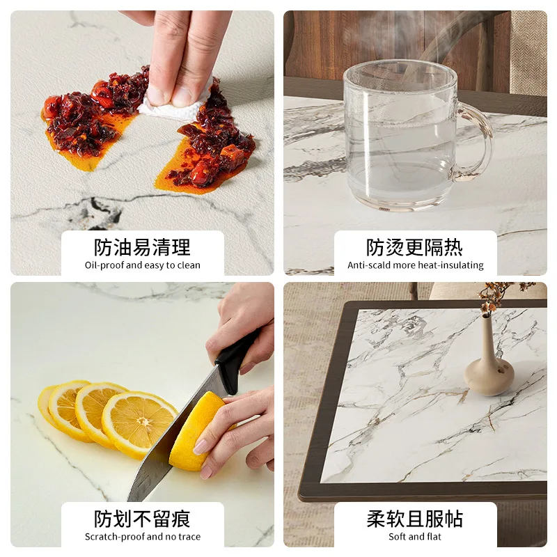 Premium Marble Pattern Table Mat Waterproof Oil Resistant Leather Table Cover Rectangle Wooden Dining Table Protector