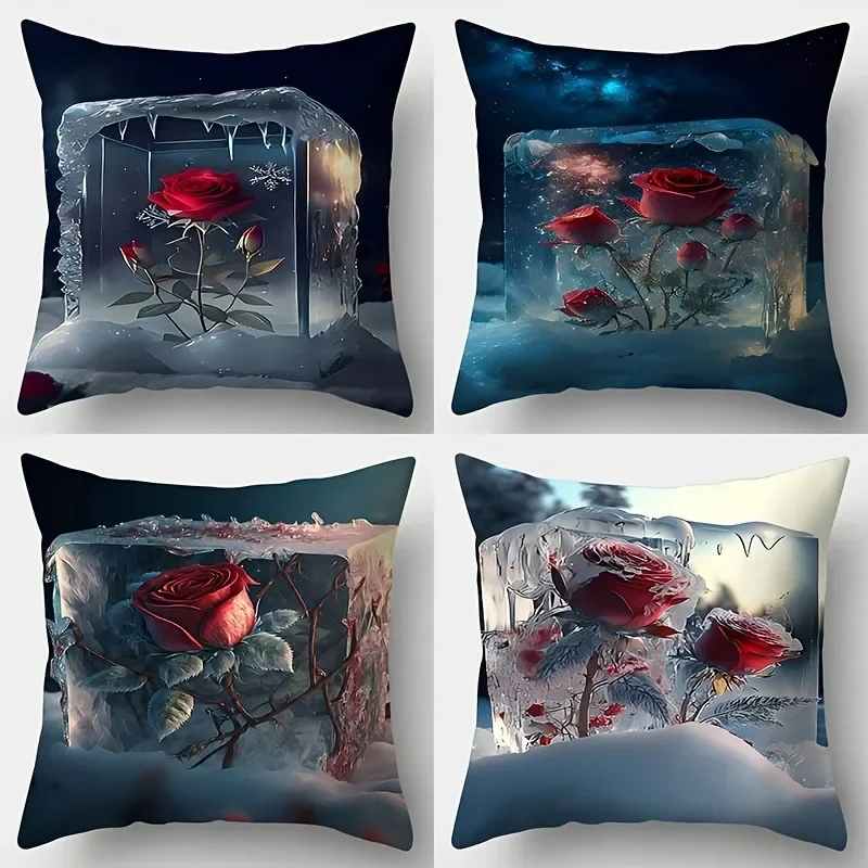 

Home decoration frozen rose withering decorative pillowcase, ultra-soft polyester material living room sofa back car pillowcase