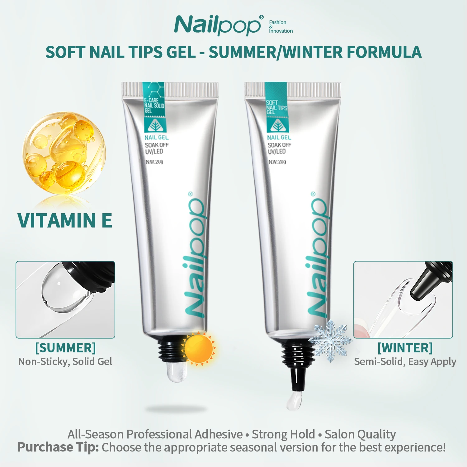 

Nailpop 20g Pro Soft Nail Tips Gel Glue Strong Bond Fake Nails UV Soak Off Gel Polish Press On Manicure Flat/Point Head 1/2/4pcs