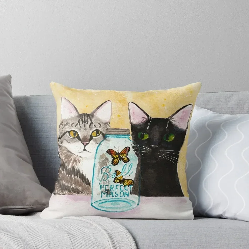 

Butterfly Jar and Curious Cats Throw Pillow Custom Cushion Photo Pillow Case Luxury Pillow Cover