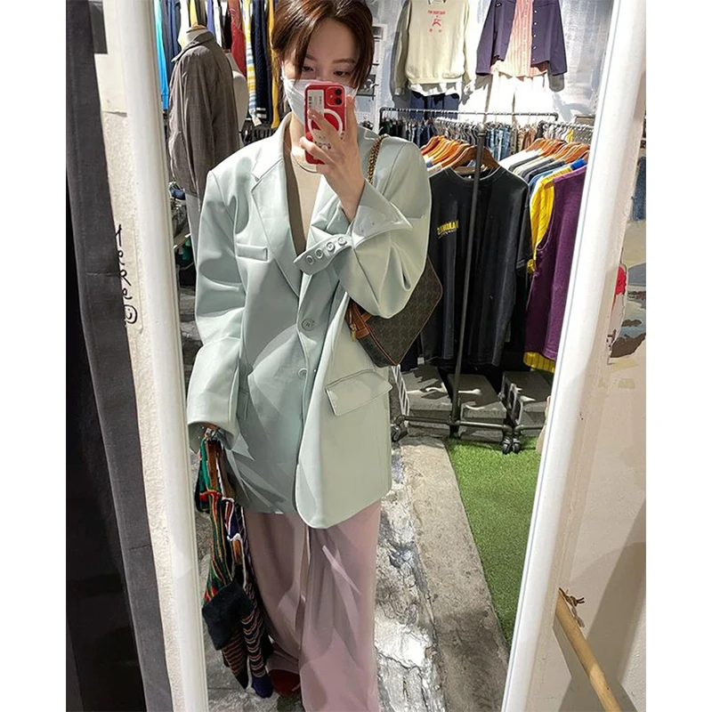 Elegant Pu Leather Jacket Women Fashion Streetwear Oversized Coat Autumn Winter Harajuku Korean Long Sleeve Casual Outerwears