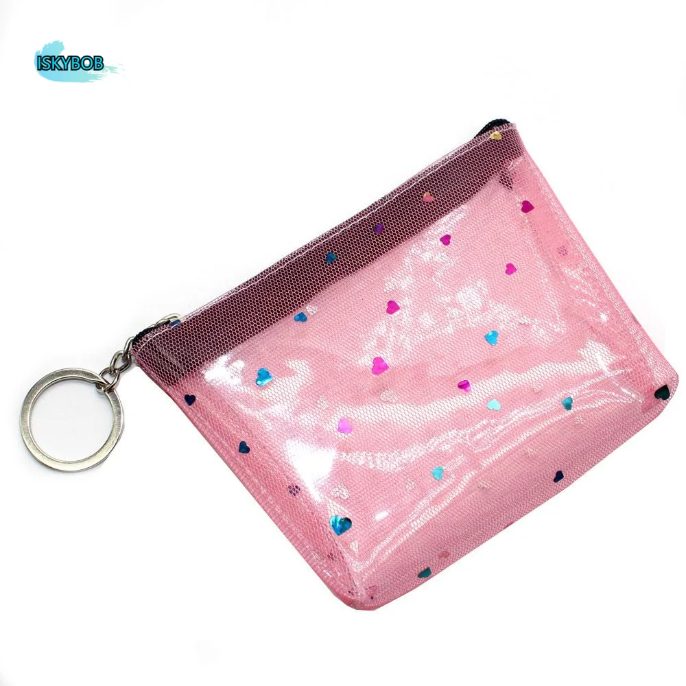 

Cute Candy Color Transparent Coin Purse Zipper Mesh Small Wallet Korean Style Heart Card Storage Bag Outdoor