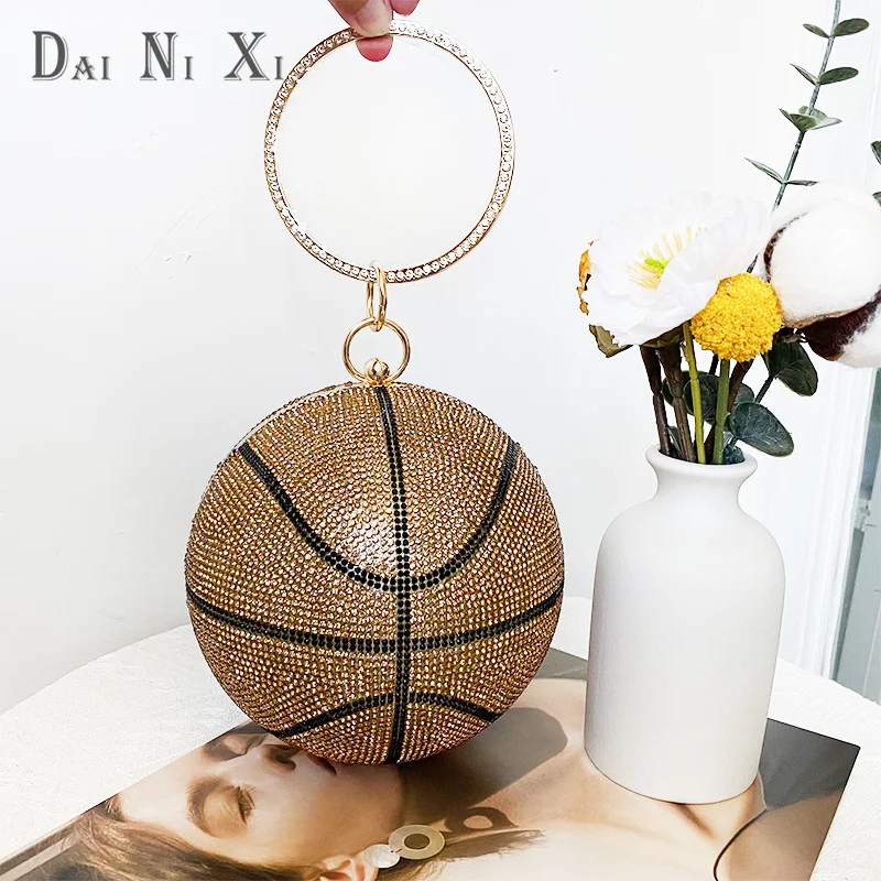 Luxury Designer Trendy Basketball Handbag Crystal Rhinestone Bag Bling Purse Woman Evening Clutch Party Purse