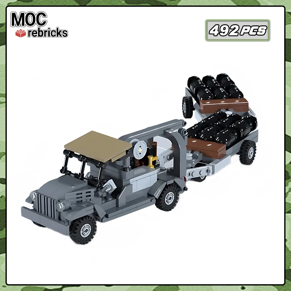 MOC M6 Truck & M5 Bomb Trailers Building Blocks Set WW II Transport Vehicle Model DIY Assembly Technology Bricks Children's Toy