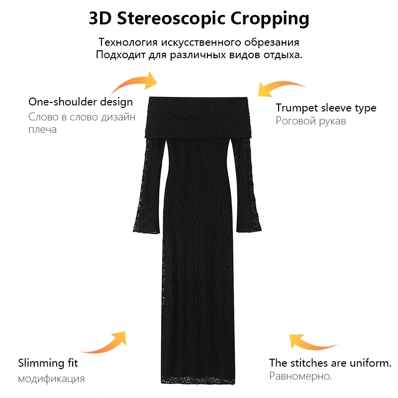 Vestido de mujer de encaje sin tirantes de manga larga con hombros descubiertos vestido largo elegante adecuado para fiestas y fechas Trafizaran
