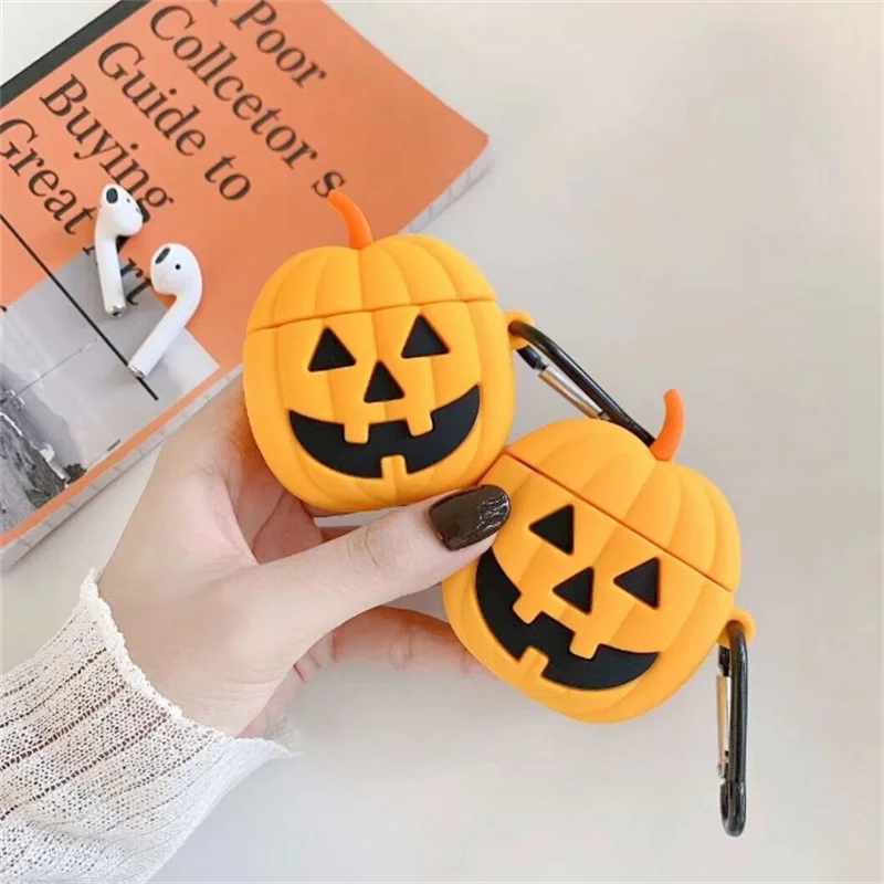 

3D Cute Cartoon Pumpkin Saints' Day Gift for Airpods 1 2 pro Silicone Earphone Protective Cover Box Carabiner Children Hallowee