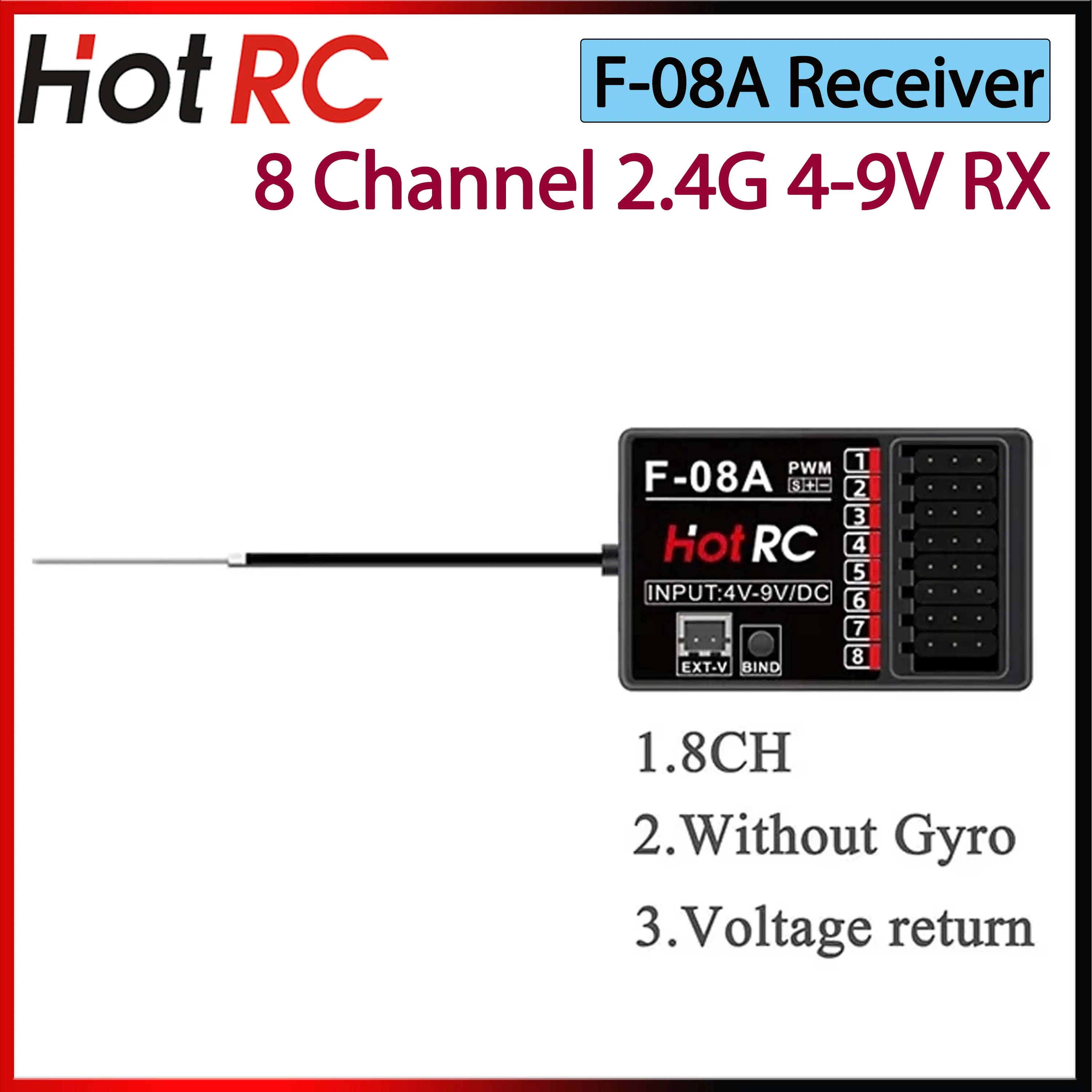 

HotRC 8 Channels F-08A Mixed Control Function Receiver 4-9V DC for HT8A CT-8B 8CH 10CH Remote Control RC Airplane Car Model Part