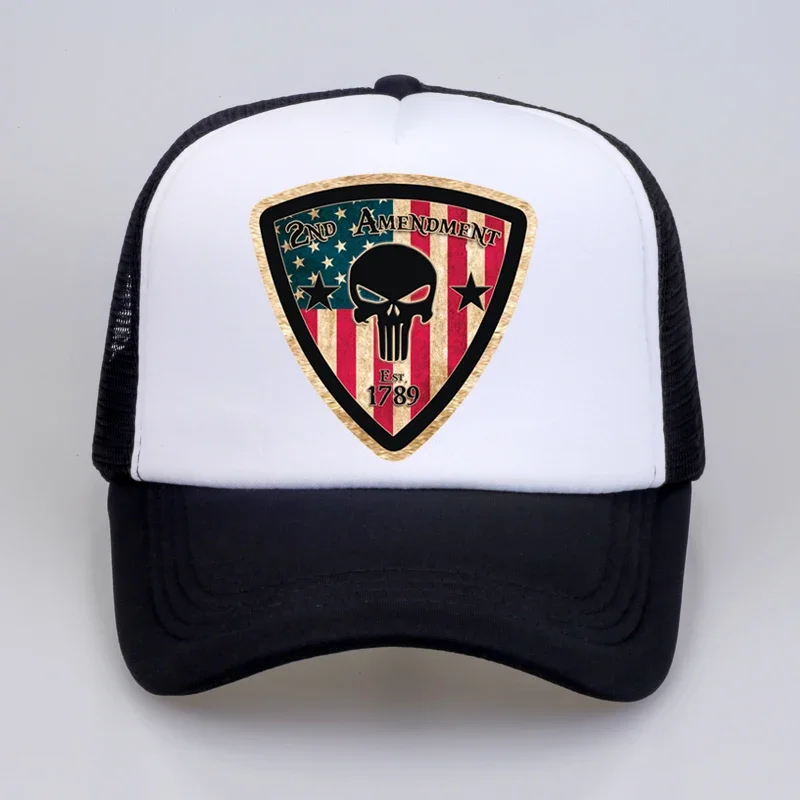 

Amendment Punisher Print Baseball Cap fashion casual sun Snapback hat For Men women Summer mesh trucker hats
