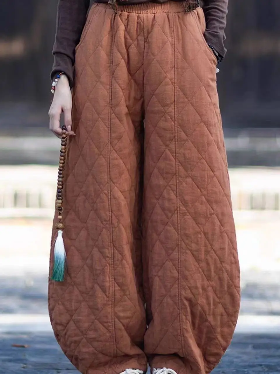 Pantalones Retro de algodón Tai Chi para mujer, pantalones informales holgados y cálidos para meditación, prendas de vestir exteriores, pantalones tipo farol, mezcla de lino y algodón