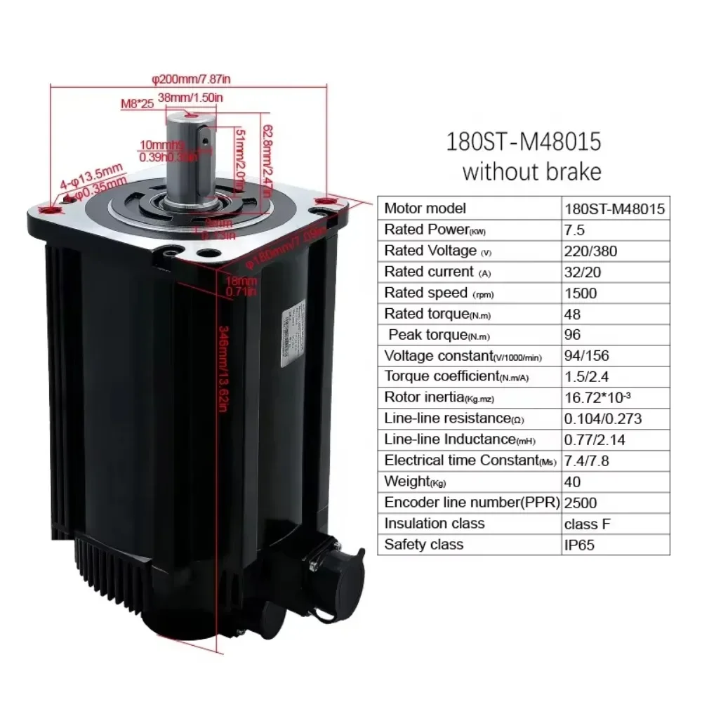 HLTNC High Power High Speed Servo Motor Set-180ST-M48015-380V+T3A-H75F-RANF 48NM 7.5KW 220/380v For CNC