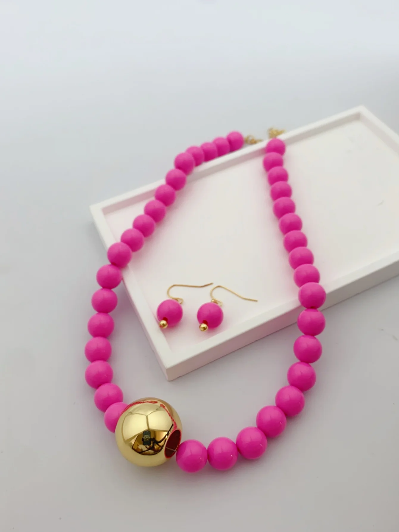 Handmade Acrylic Beads Necklace and Earring Set for Women, Perfect for Summer Daily Wear jewelry sets for women