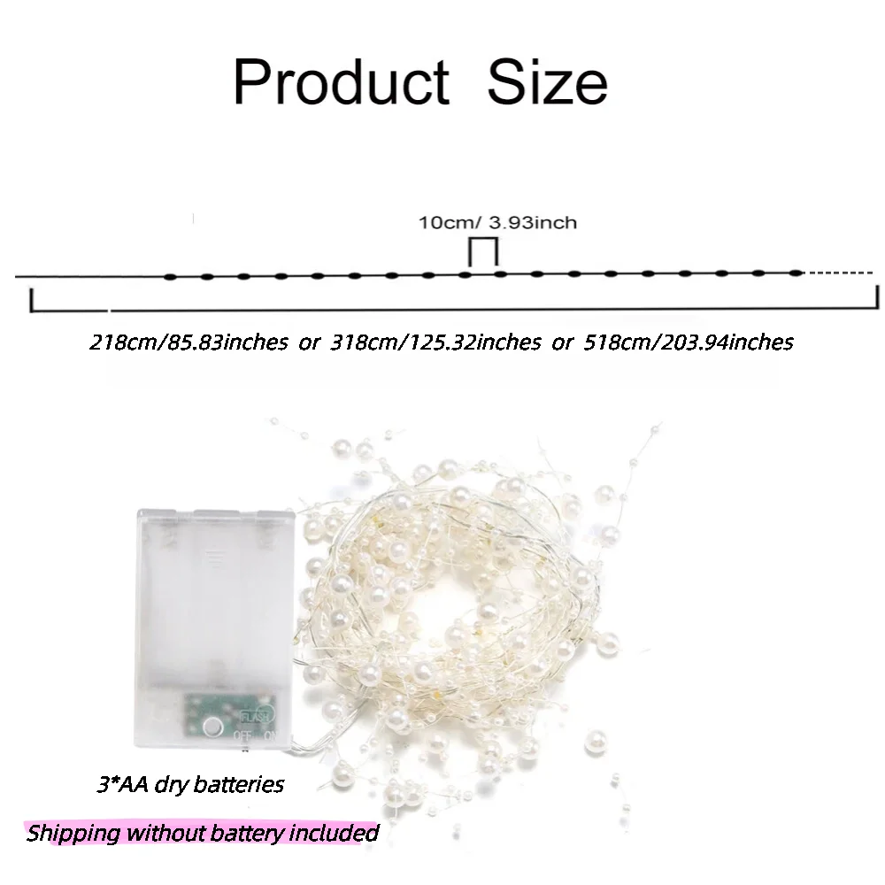 1pc Pearl Beads String Lights, 20/30/50LED Pearl Garland Lights, Battery Operated Christmas Handmade Weave Fairy String Lights