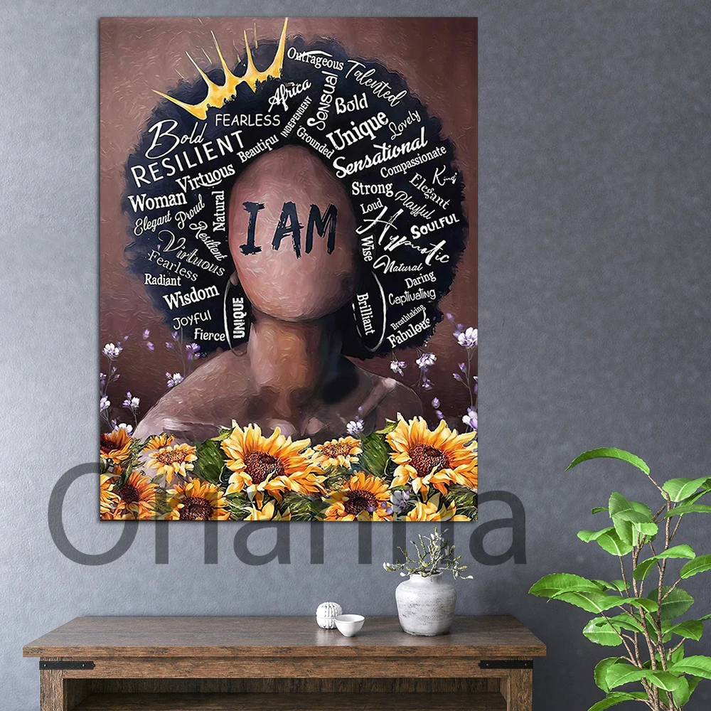 Black Queen Poster I Am Enough Black Girl Art Prints Girl Power Wall Art Sunflowers Canvas Prints African American Poster Gift