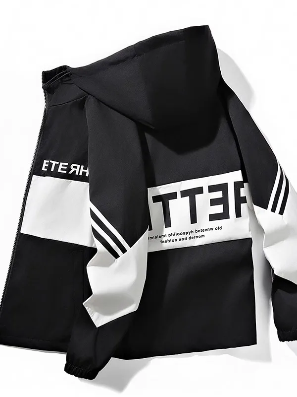 

Loose Fit Men's Hoodie Jaet Spring Autumn Lightweight Casual Korean Sle Student Faion Polyester Fabric Long Sve Zipp...