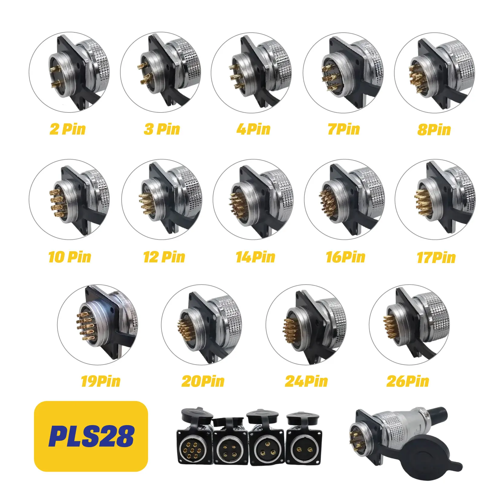 

28mm PLS28-2/3/4/5/7/8/10/12/14/16/17/19/20/24/26 Pin Metal Aviation Socket Plug Female Male Connector