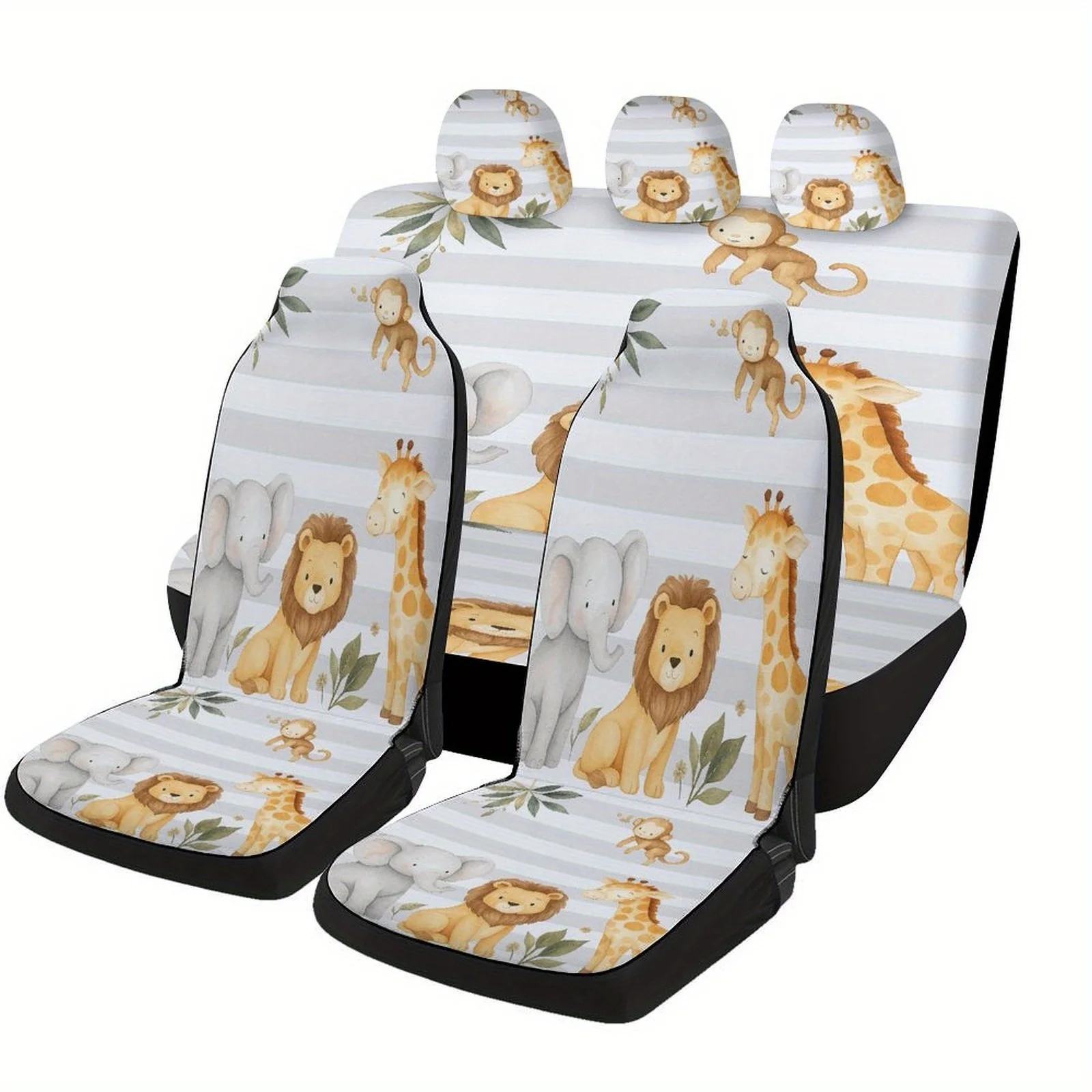 Jungle Animals Designed Car Seat Cover Set For Most Cars, Trendy Novelty High-quality Car Seat Protector Covers Full Set, Univer