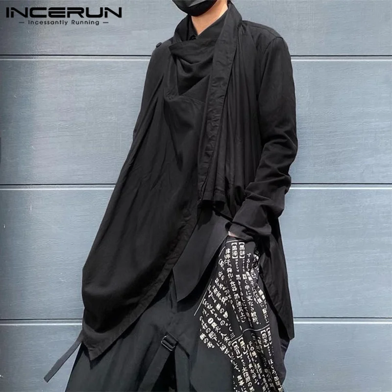 INCERUN 2023 Men Trench Solid Color Turtlneck Long Sleeve Streetwear Irregular Cloak Ponchos Men Punk Fashion Casual Coats S-5XL