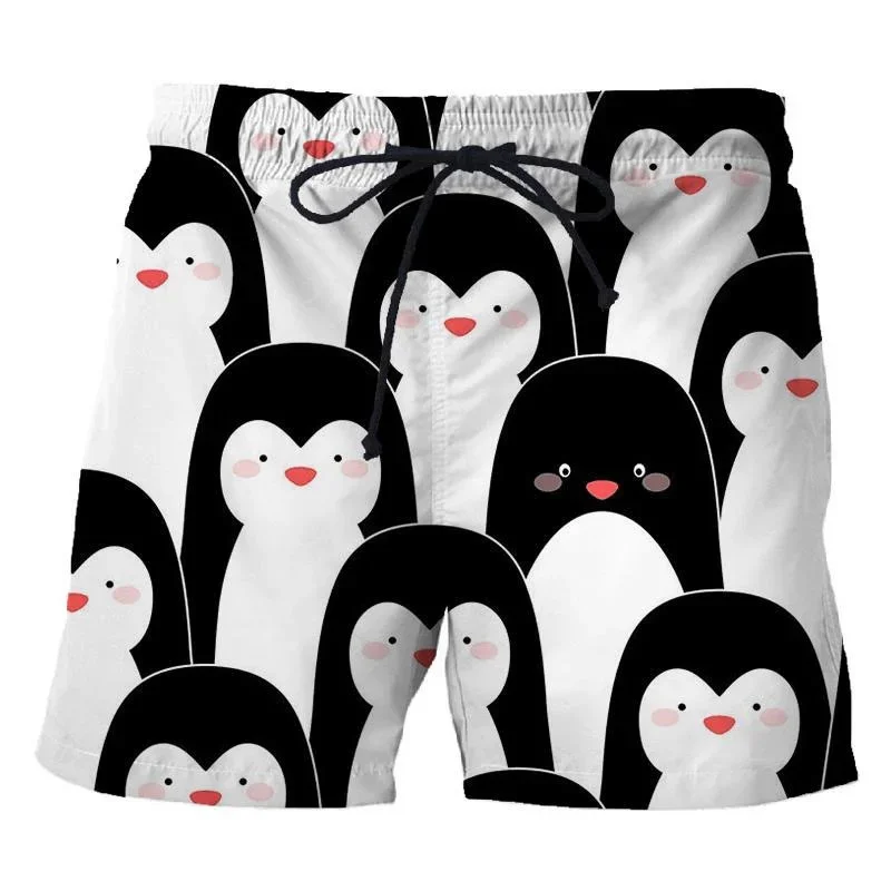 Pinguim estampado em 3D para homens, calção de praia legal, secagem rápida, padrão animal, calção de natação esportiva, moda casual, Havaí, verão